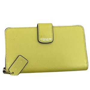 Coach Leather Crossgrain Leather Wallet Mustard